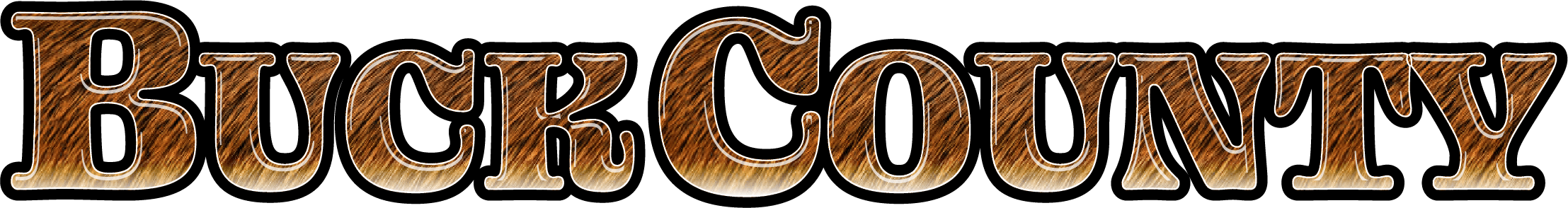 The words BUCK COUNTY in bold, uppercase, wood-textured letters with a black outline and white highlights. The words BUCK COUNTY in bold, uppercase, wood-textured letters with a black outline and white highlights.