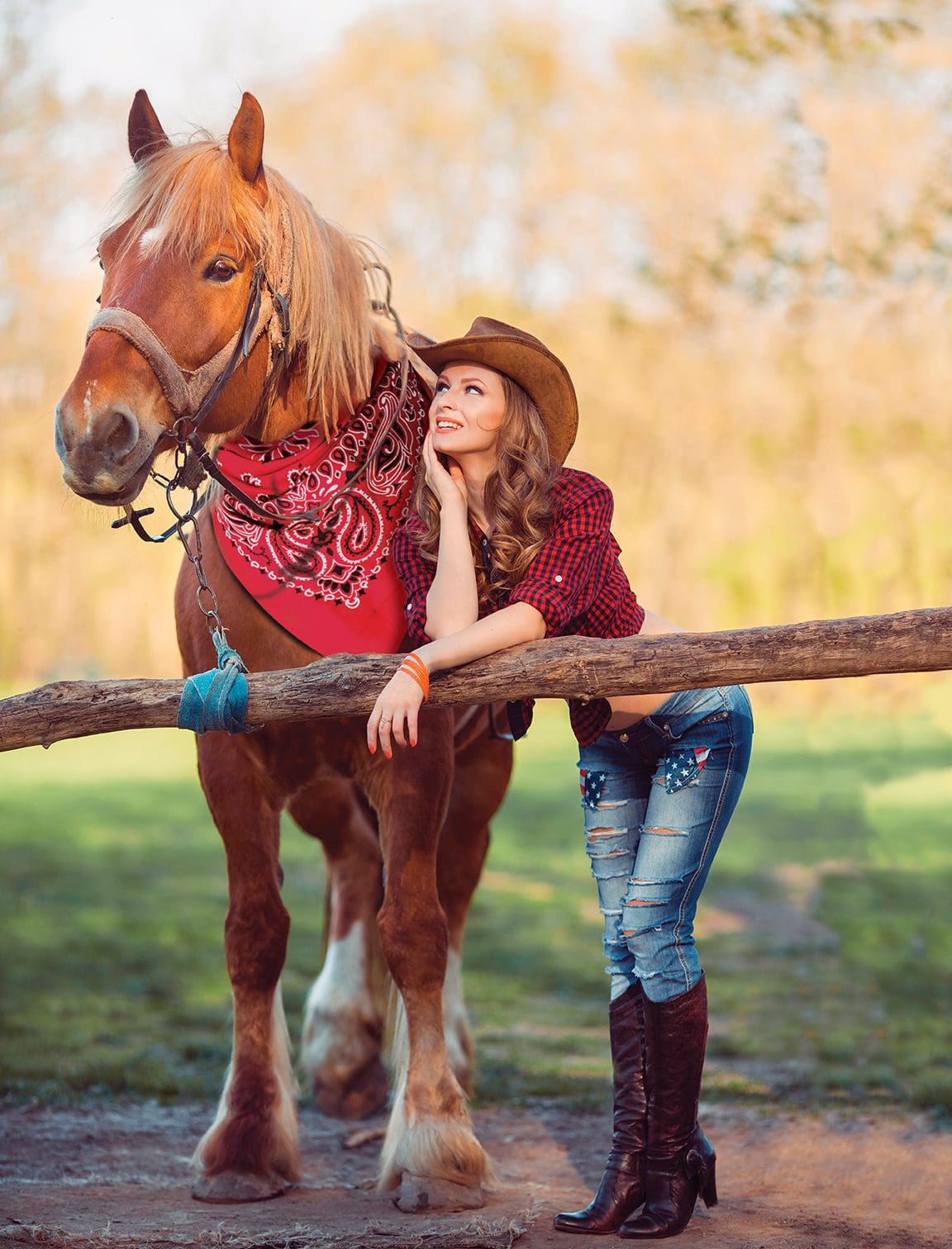 grande paisley bandannas - horse wearing bandana with girl leaning on a fence