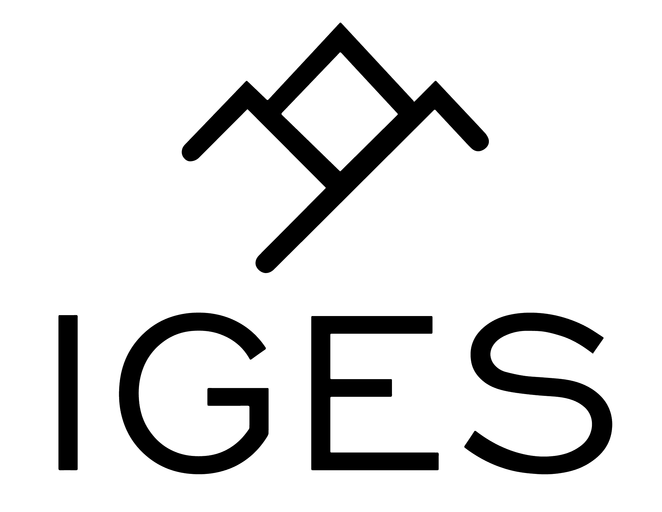 Black geometric logo above the letters IGES in bold, stylized font on a white background. The logo consists of intersecting diamond and lines forming an abstract shape.
