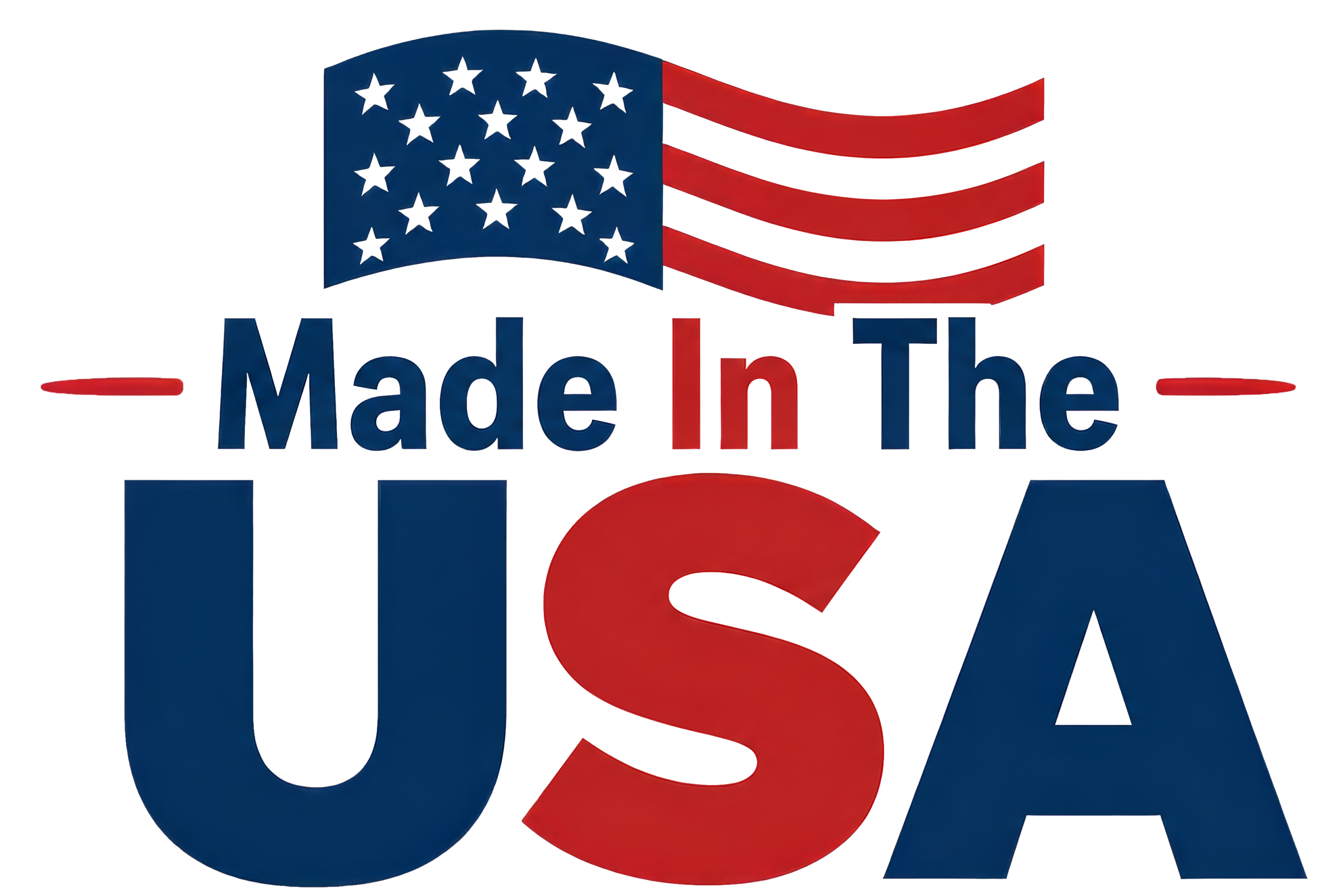 Patriotic logo reading 'Made In The USA' with blue 'USA' letters and red curved stripes above.