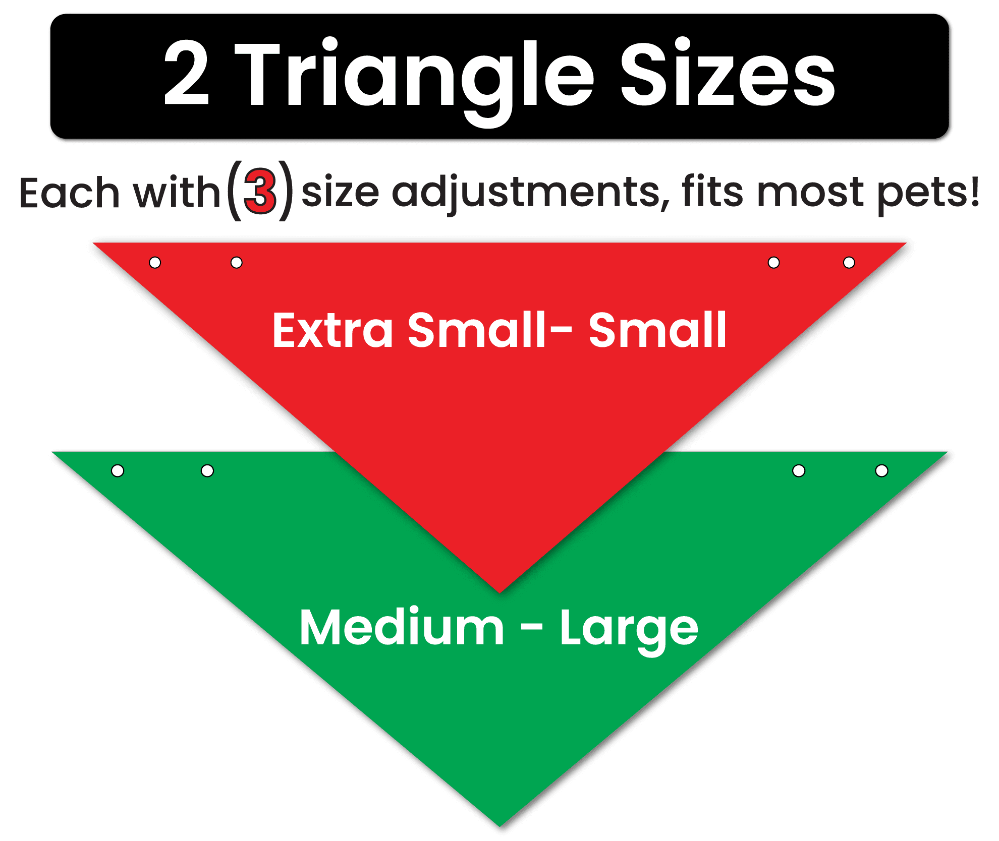 size chart showing snap and go pet triangle sizes